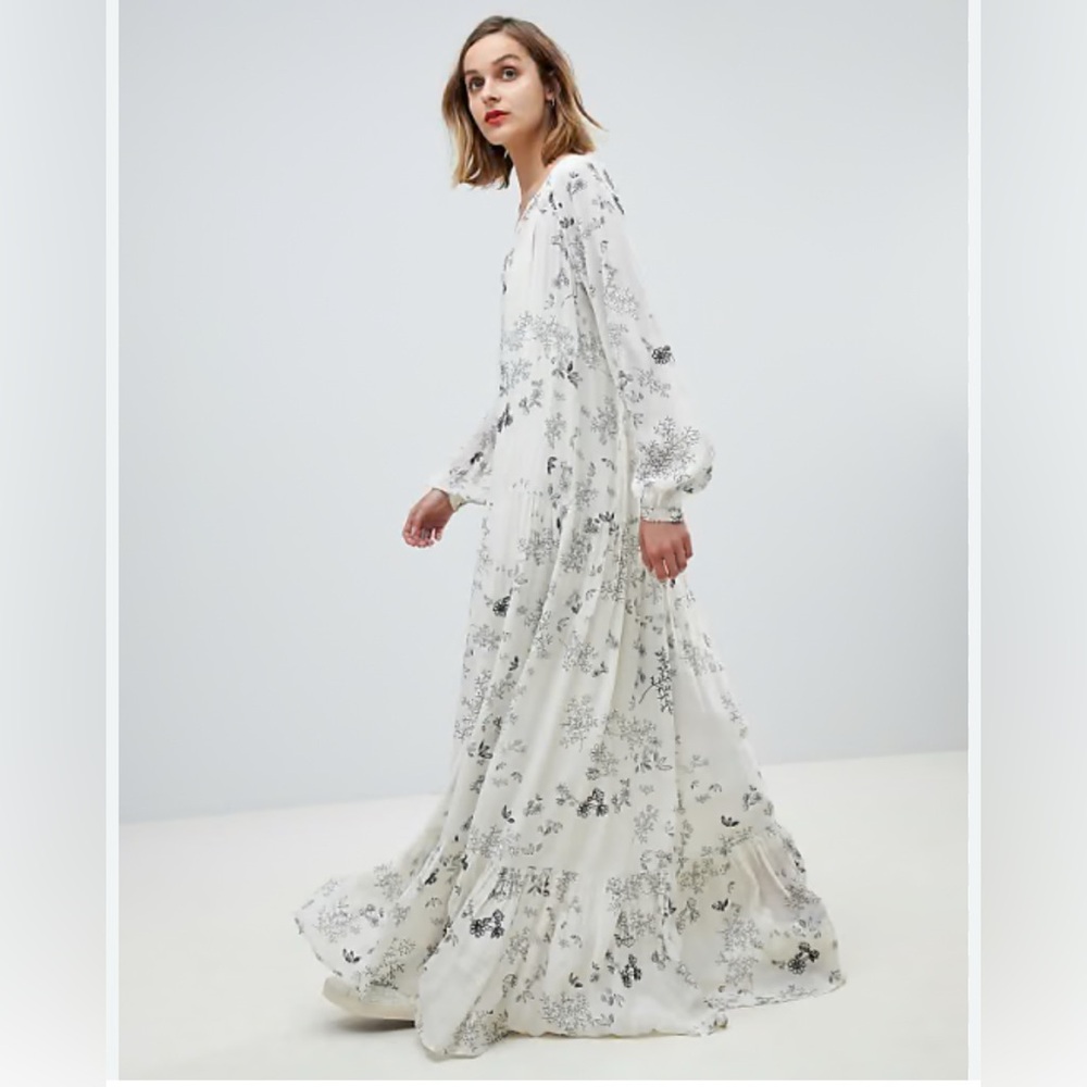 Essentiel Antwerp Floral Maxi Dress UK 38 / US 6 New Boho Off White Black